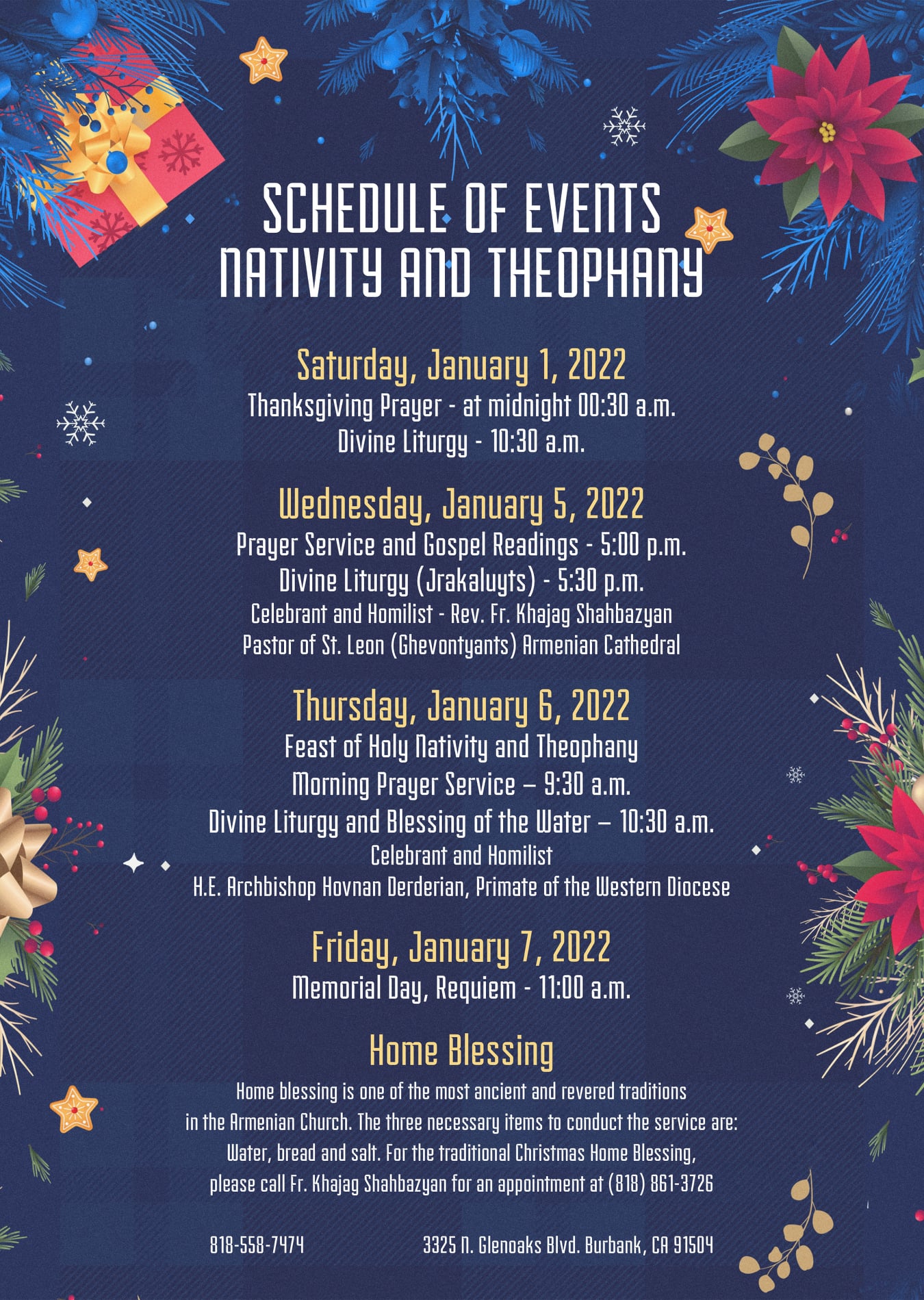 Schedule of Nativity and Theophany Services at St. Leon Armenian Cathedral