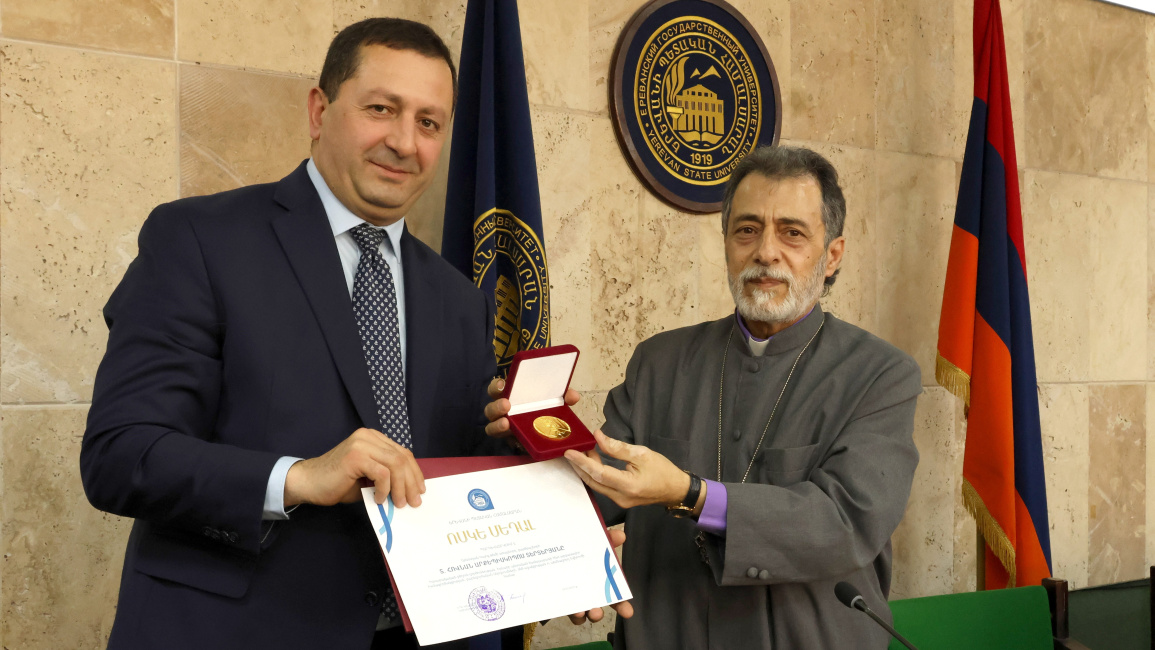 Archbishop Hovnan Derderian Awarded YSU Gold Medal