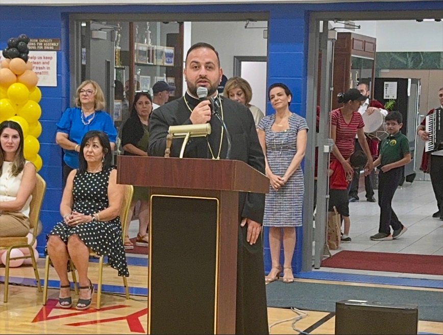 Fr. Nzhdeh Keshishyan Addresses Students of Sahag Mesrob Armenian Christian School